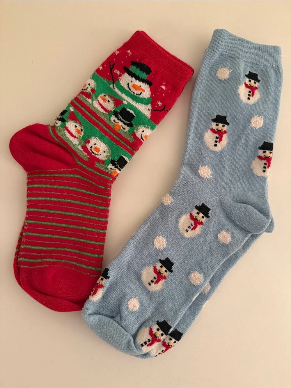 Holiday Snowman Crew Socks - Red & Light Blue